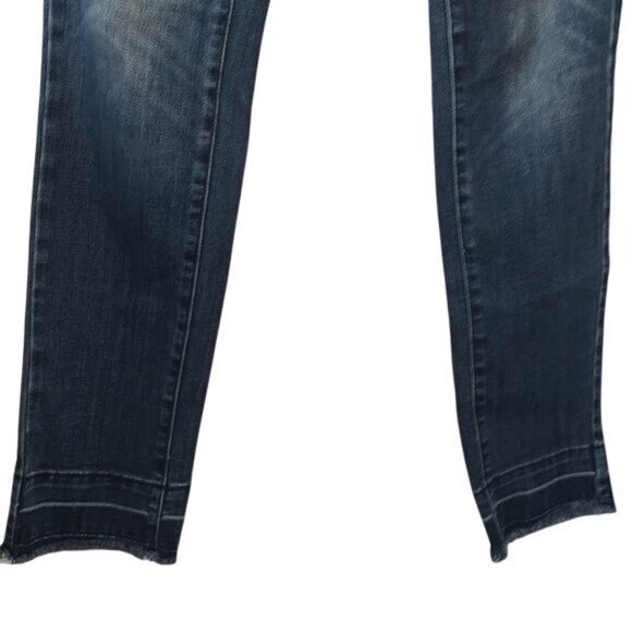 Mossimo Womens Mid-Rise Straight Jeans 00R Dark Wash Distressed Hem Cotton/Spand - Picture 5 of 11